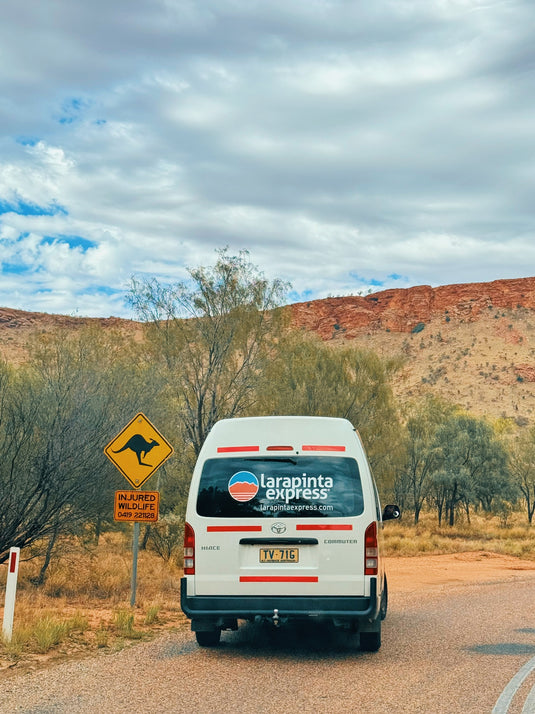 Larapinta Express Shuttle Bus with Kangaroo Sign